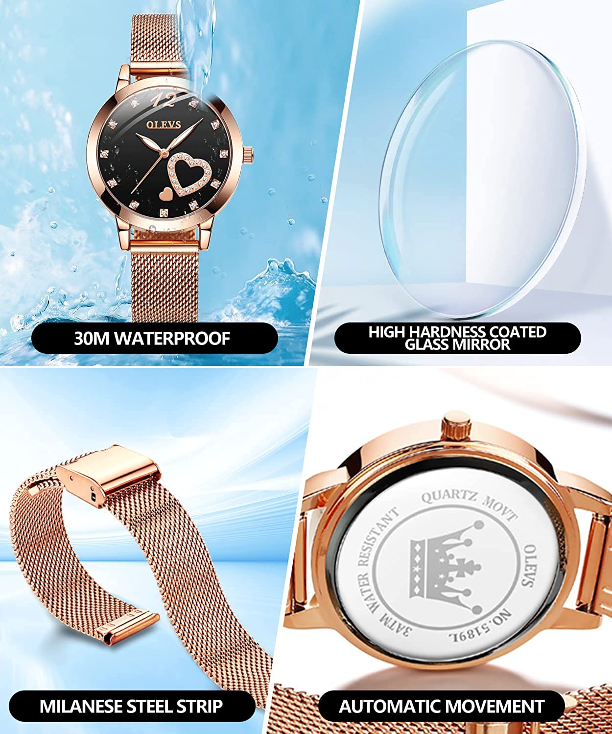 6.5mm Ultra Thin Watches for Women Waterproof,Rose Gold Stainless Steel Ladies Watch,Casual Women Watches with Date,Big Face Female Wristwatches,Japanese Quartz Lady Watches,Gifts for Women - Image 4